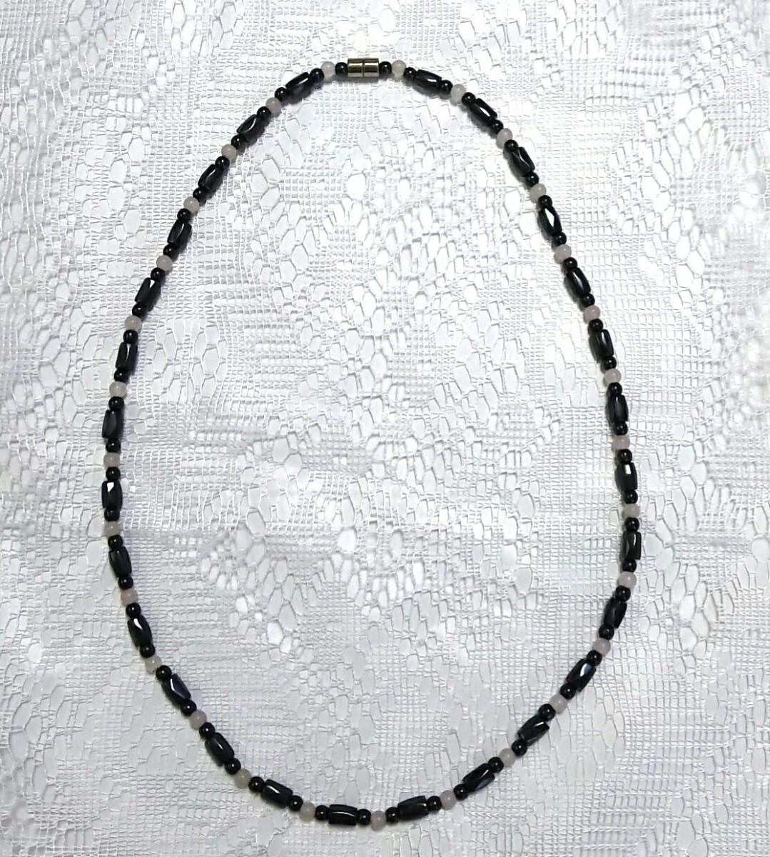 磁気ネックレス ヘマタイト磁気ネックレス 55cm ヘマタイト+ローズクォーツ　天然石ネックレス　磁気 ネックレス　