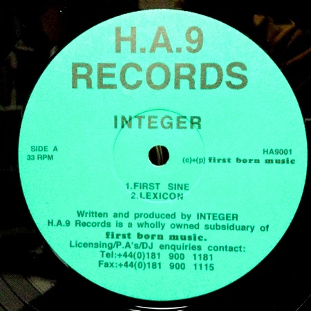 ◆レアテック◆INTEGER◆JUSTIN DRAKE(PEACE DIVISION)◆FIRST SINE◆H.A. 9 RECORDS/HA9001_画像1