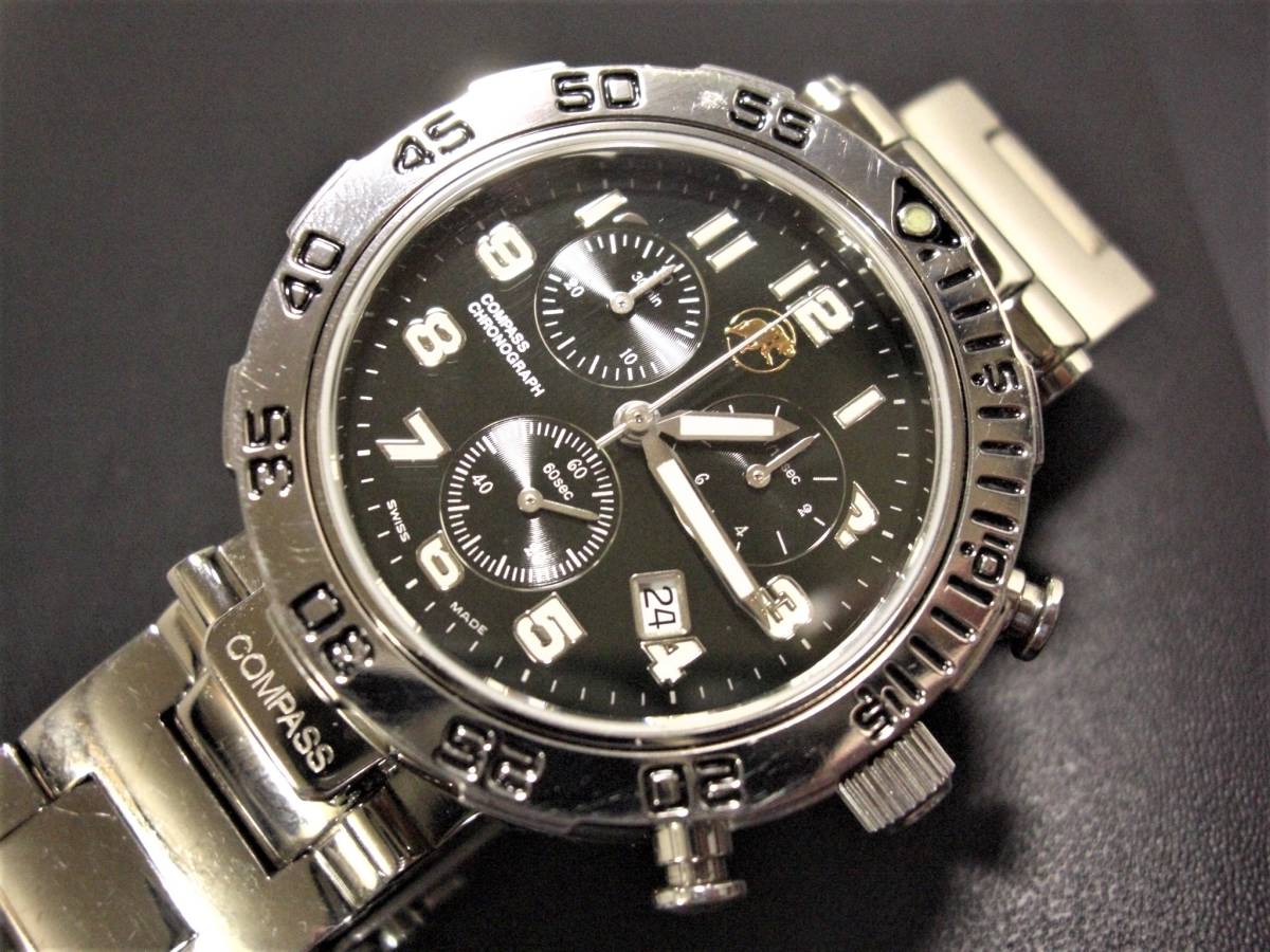  illusion. excellent article!100ps.@? limitated production! regular price approximately 25 ten thousand jpy . ultimate profit white titanium & ratchet type compass & Divers chronograph wristwatch Hunting World 