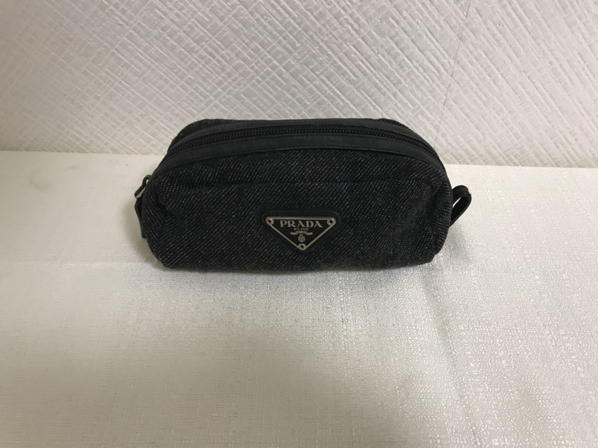本店は 本物プラダPRADA本革レザーウールミニポーチバッグ化粧小物入れ