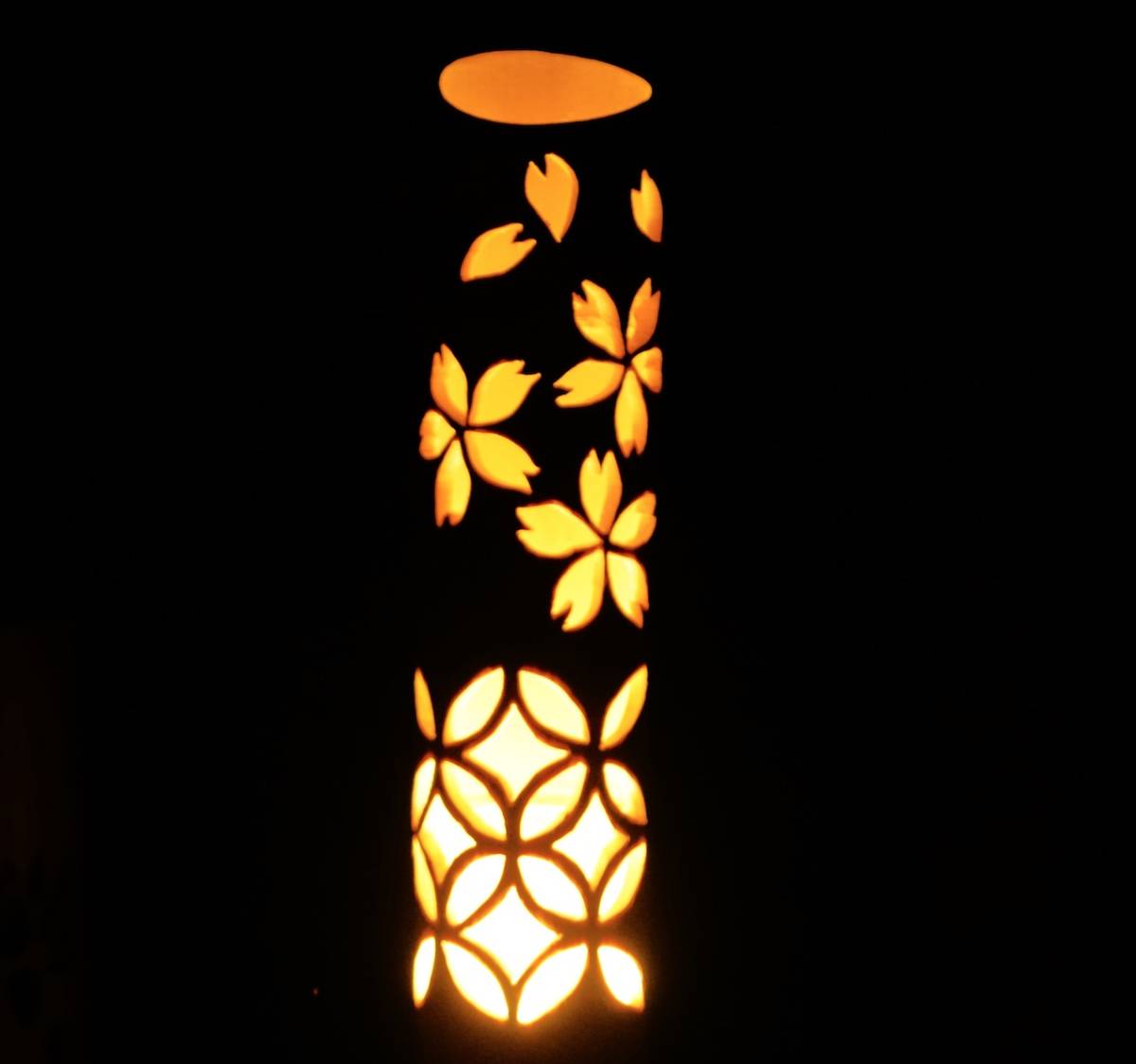 癒しの竹灯り・竹ランプ　～～桜和模様～～　※コンセント式_画像1