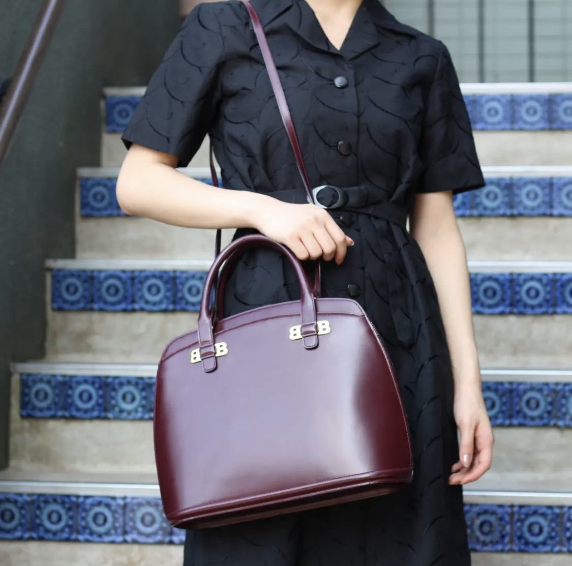 BALLY DOME TYPE LEATHER 2WAY SHOULDER BAG/バリードーム型レザー2way