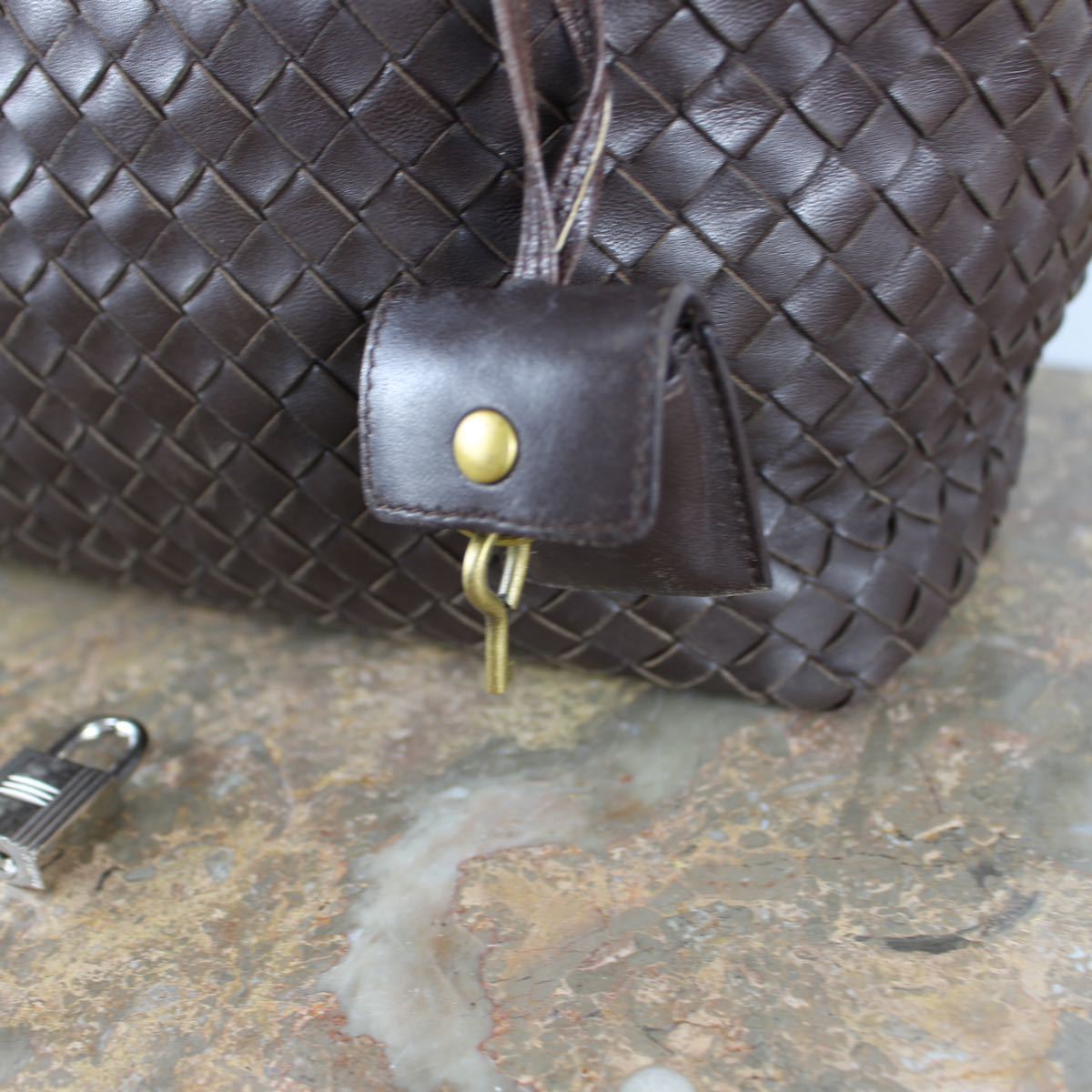 BOTTEGA VENETA MESH LEATHER BOSTON BAG MADE IN ITALY/ボッテガヴェネタイントレチャートレザーボストンバッグ