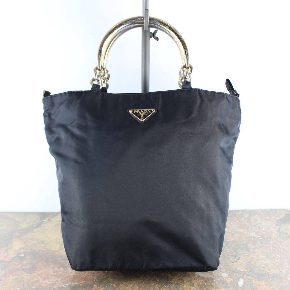 PRADA METAL HANDLE LOGO NYLON HAND BAG MADE IN ITALY/プラダメタルハンドルロゴナイロンハンドバッグ_画像1