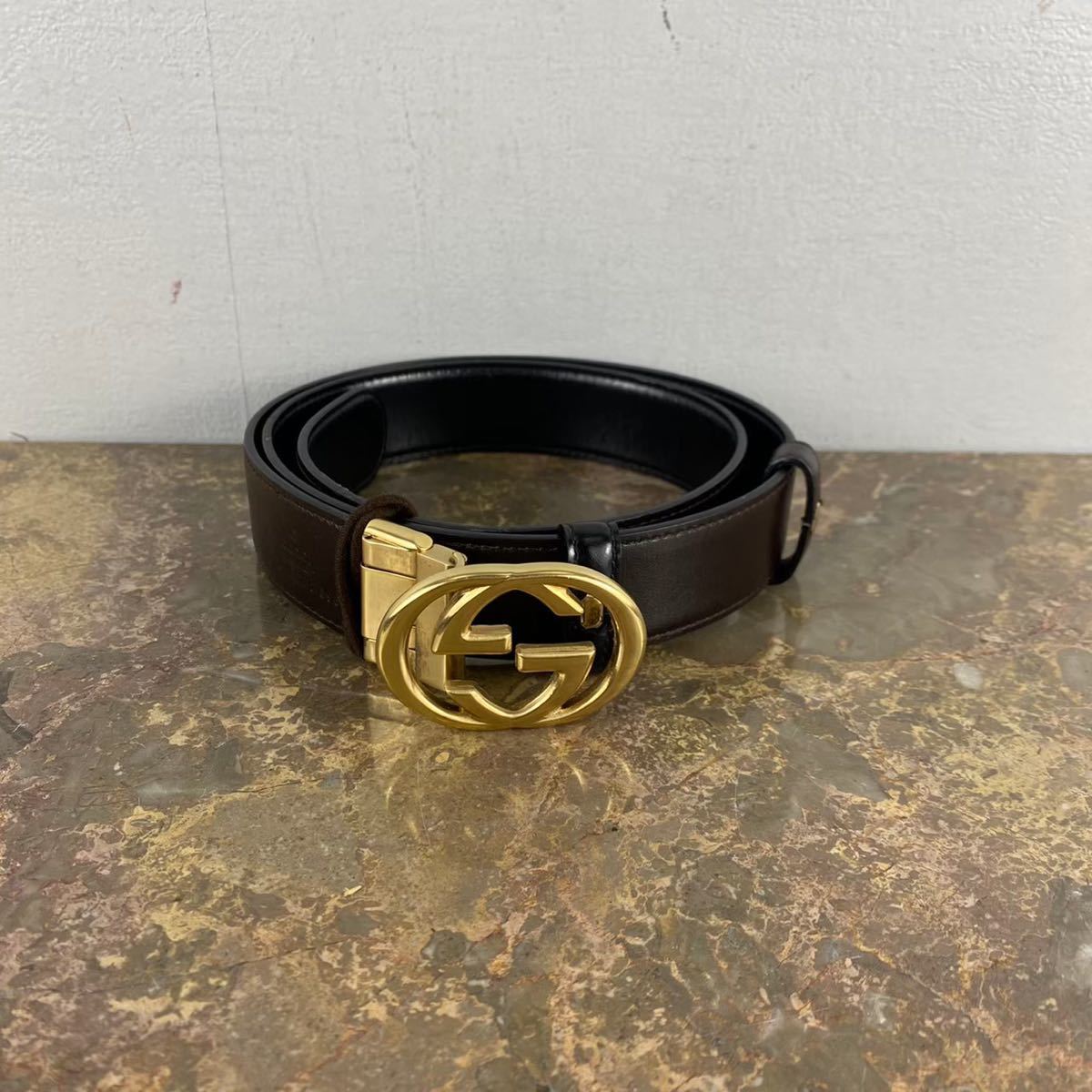 GUCCI GG LOGO LEATHER BELT MADE IN ITALY/グッチインターロッキング