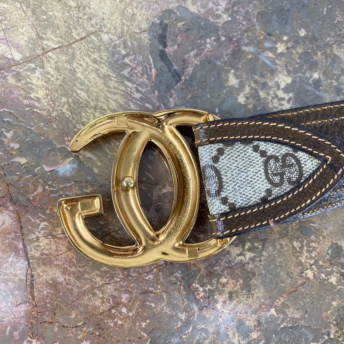 OLD GUCCI GG PATTERNED LOGO BUCKLE BELT MADE IN ITALY/オールドグッチGG柄ロゴバックルベルト_画像3