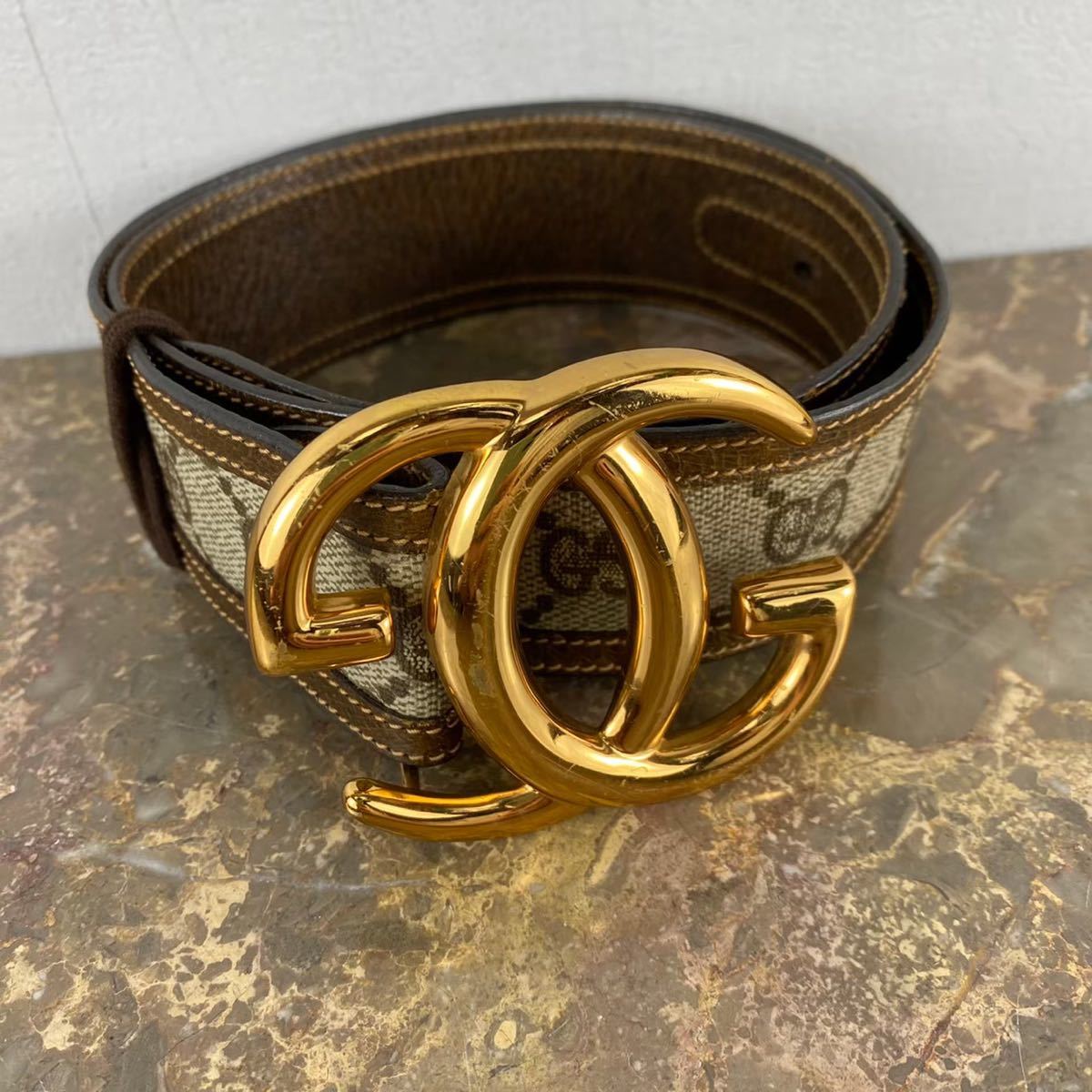OLD GUCCI GG PATTERNED LOGO BUCKLE BELT MADE IN ITALY/オールドグッチGG柄ロゴバックルベルト_画像2
