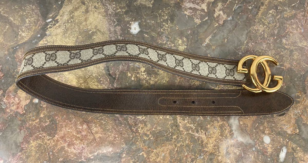 OLD GUCCI GG PATTERNED LOGO BUCKLE BELT MADE IN ITALY/オールドグッチGG柄ロゴバックルベルト_画像4