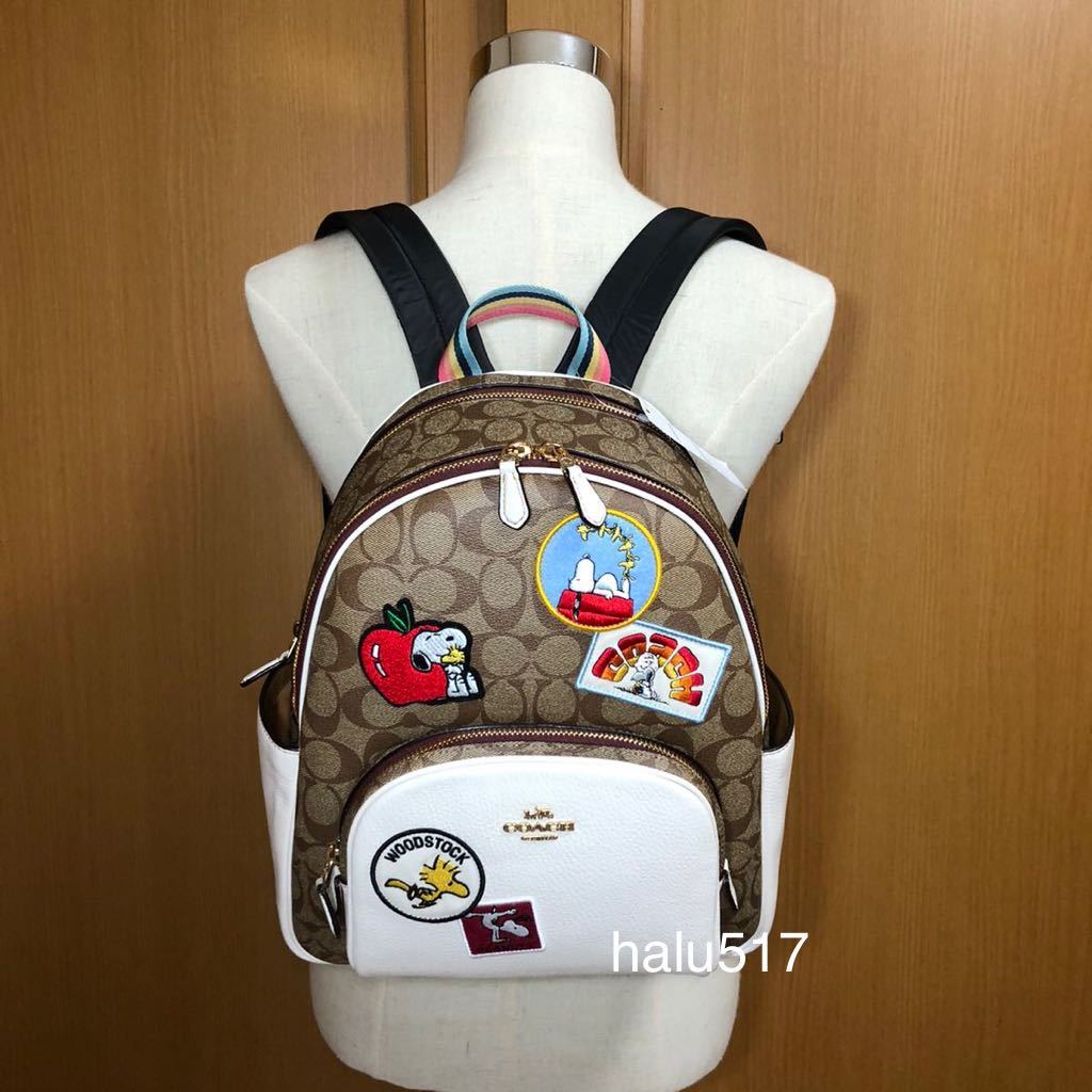 [ new goods ]COACH PEANUTS Coach Snoopy collaboration coat backpack signature canvas with va- City patch C4115