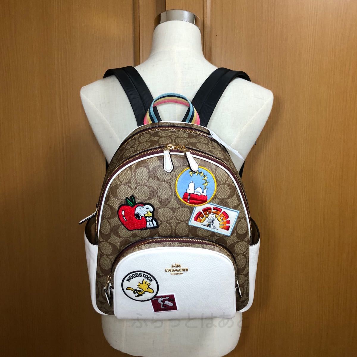 【新品】COACH PEANUTS コーチ ピーナッツ スヌーピー シグネチャー ワッペン バックパック カーキ  チョーク