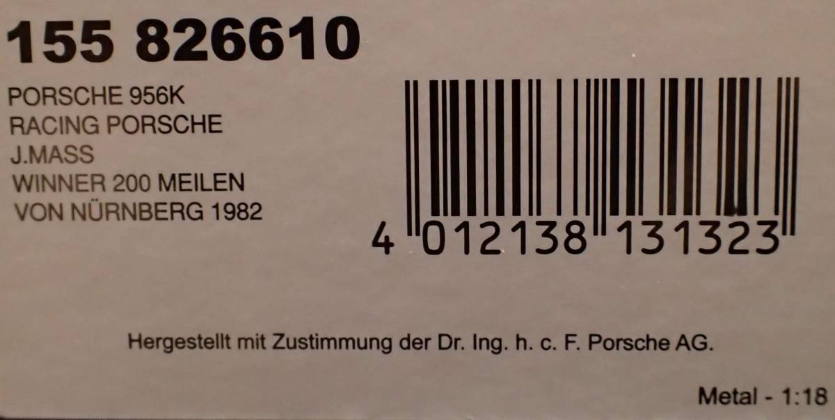 1/18 ミニチャンプス ポルシェ 956K RACING PORSCHE No.10 200 MEILEN VON NURNBERG 1982 1st(PMA,MINICHANPS,限定504台)_画像8