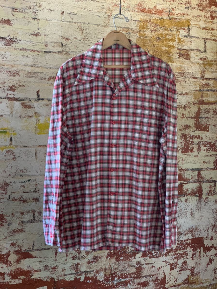 40s OMBRE CHECK OPEN COLLAR SHIRT ヴィンテージ ビンテージ オンブレチェック オープンカラーシャツ 開襟シャツ 30s ボックスシャツ_画像1