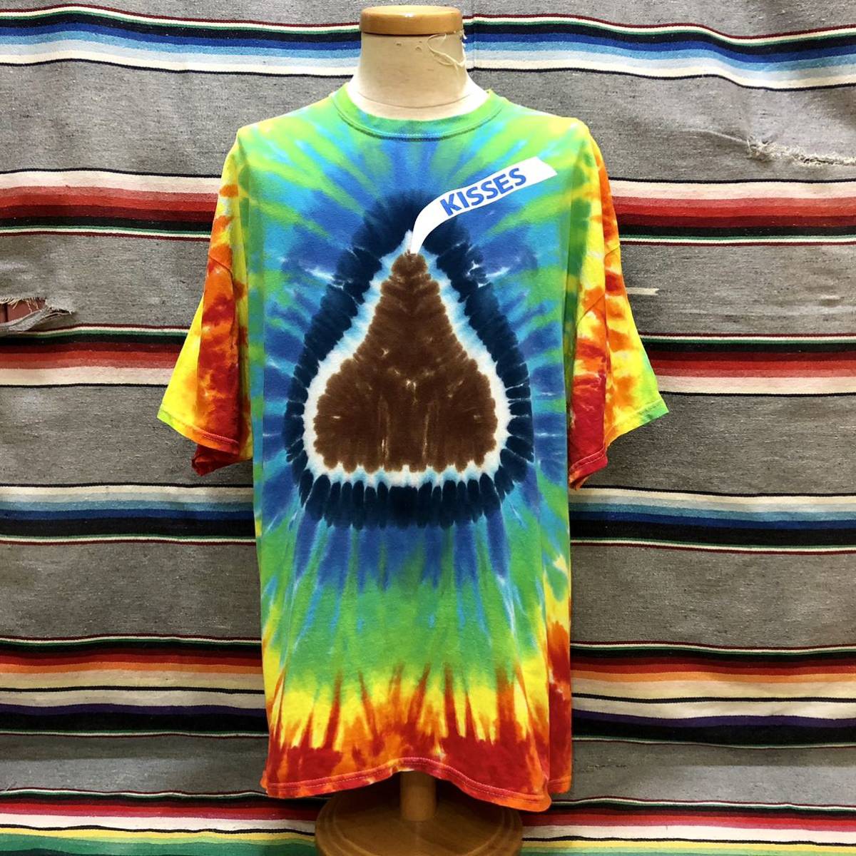 KISSES キスチョコ タイダイTシャツ 検索:古着 hippie ヒッピー TieDye 企業物 ビッグサイズ ビッグシルエット_画像1