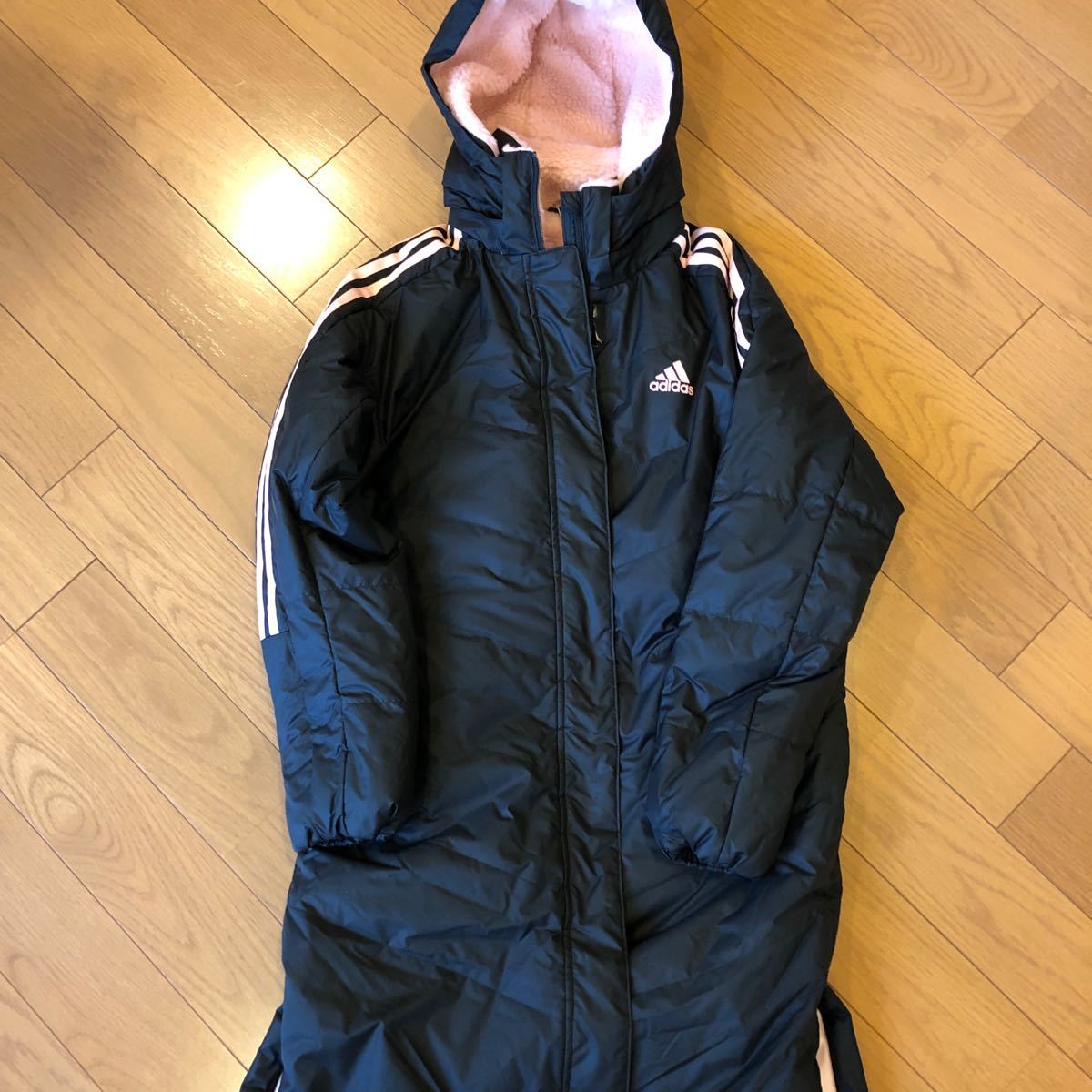 感謝報恩 adidas 黒ベンチコート ブラック 160 170 バスケサッカー