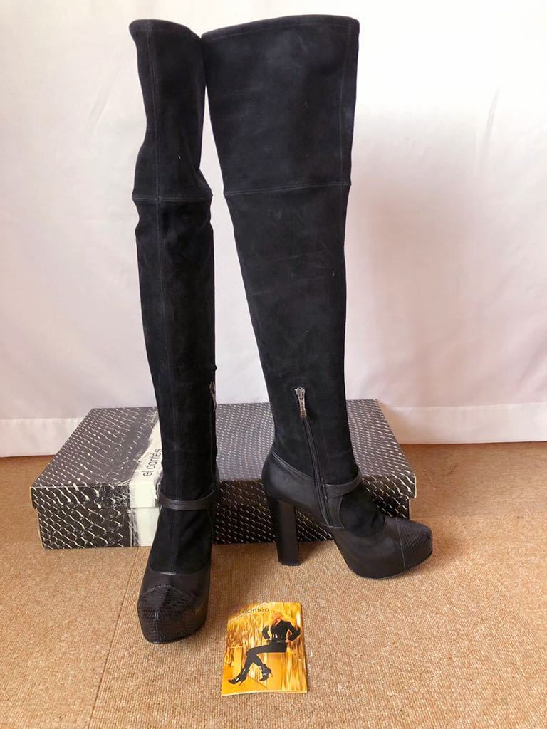  прекрасный товар! Испания производства режим серия бренд el dantes HECHOAMANO L Dante s натуральная кожа гольфы сапоги чёрный 39-24.5-25cm! без коробки .300 иен скидка!