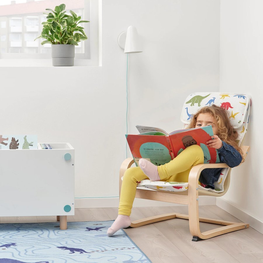 IKEA 子ども用パーソナルチェア POANG バーチ材突き板/ミエドスコーグ 恐竜模様 送料￥750!_画像3