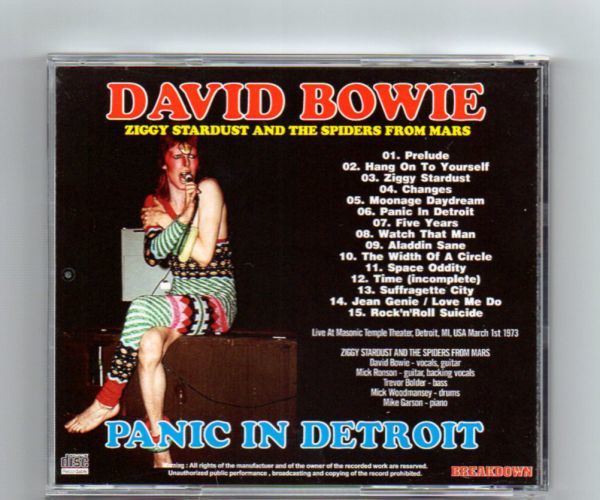 ケースややスレ有り中古CD BD 644A/B David Bowie- PANIC IN DETROIT_画像2