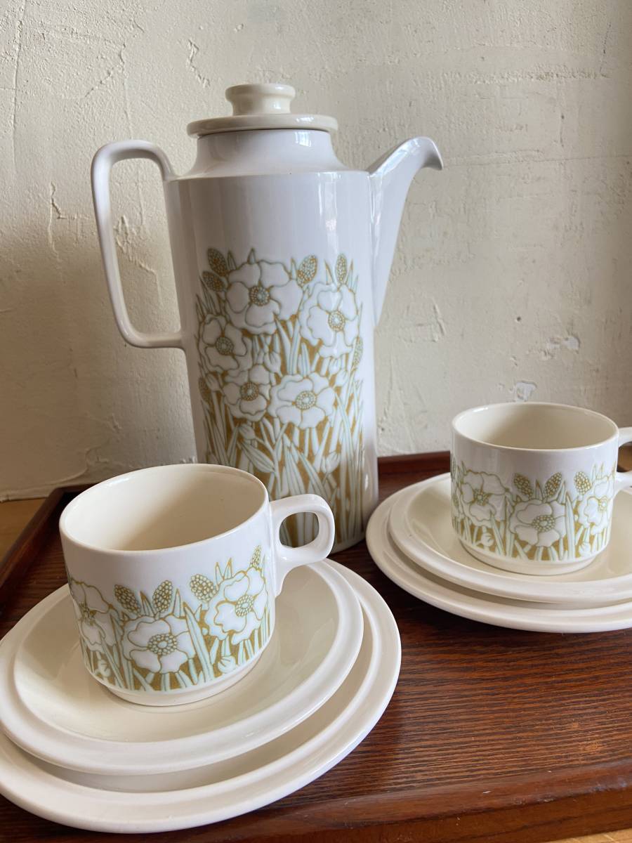 お歳暮 イギリスビンテージ HORNSEA ポット&トリオ2客セット/FLEUR