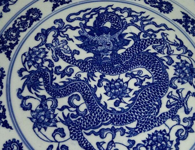中国古玩　青花　龍紋　特大　大皿　大清康煕年製　幅約45.5cm　箱付　唐物　美品_画像7