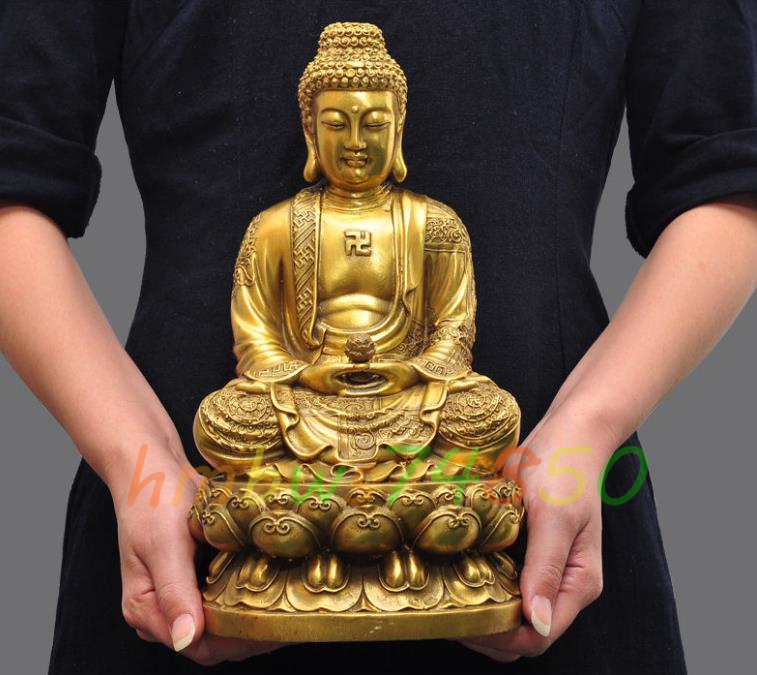 密教法具 寺院用仏具」釈迦如来仏像 真鍮製 仏教芸術品 高さ30cm www