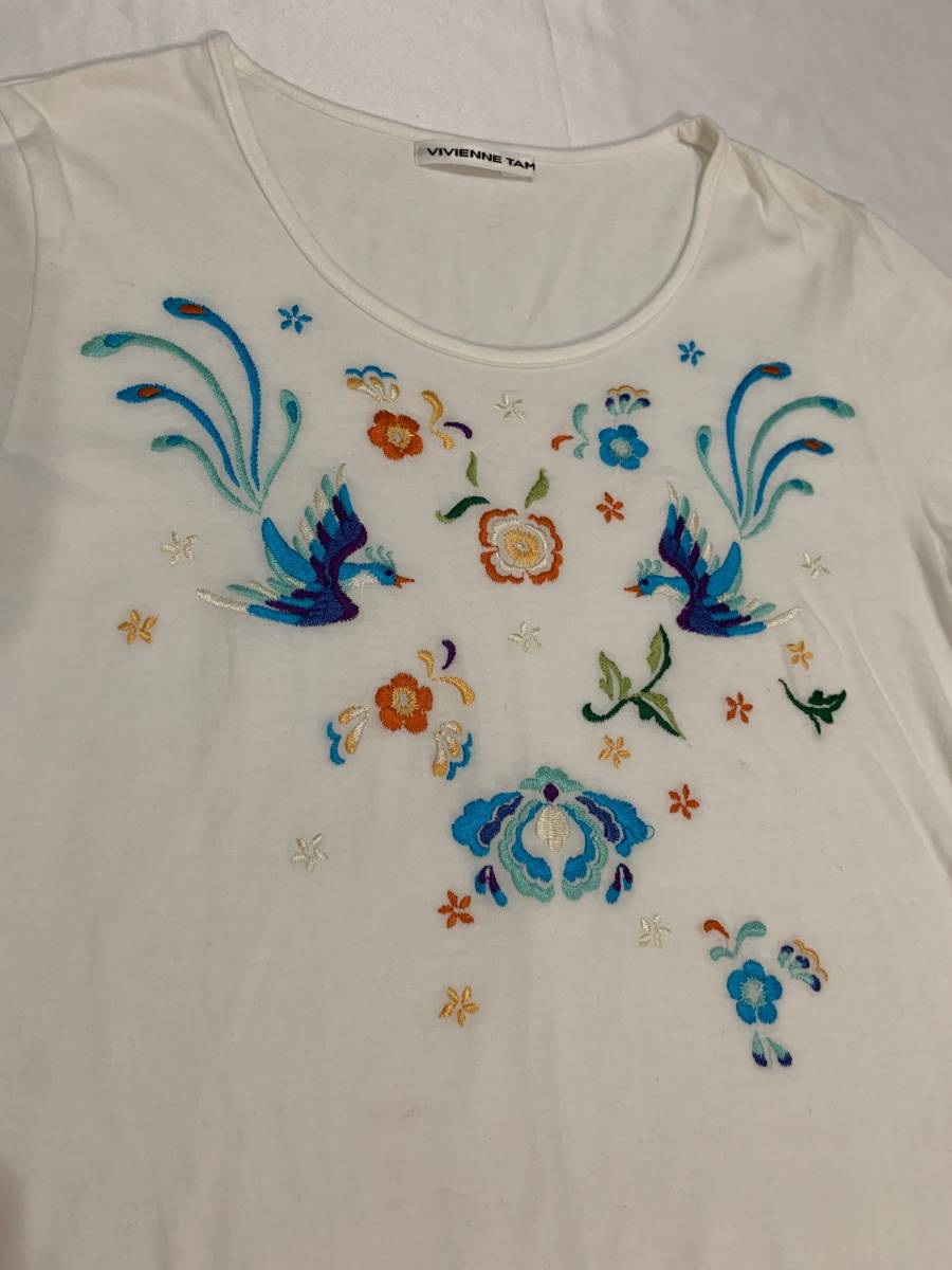 vivienne tam ヴィヴィアンタム　カットソー　トップス　Tシャツ　花柄　鳥　刺繍_画像2