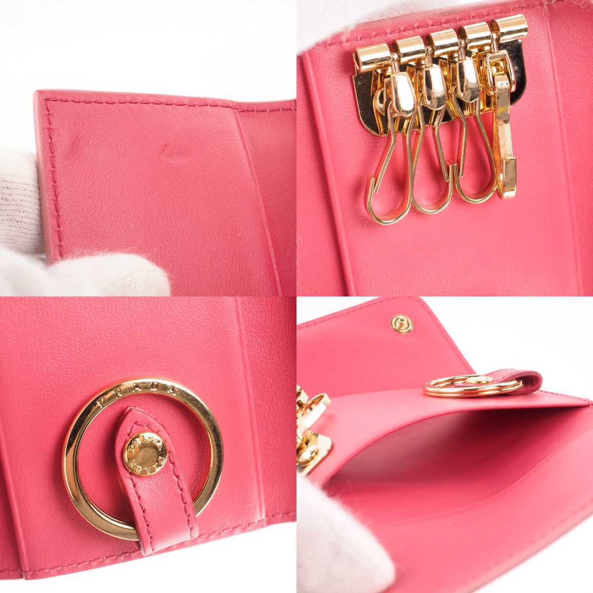 [ almost new goods ] Prada PRADA key ring attaching 4 ream key case key holder safiano leather two-tone ribbon two-tone bow design 724