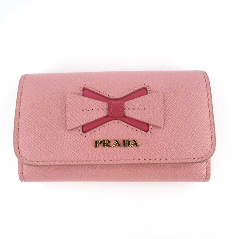 [ almost new goods ] Prada PRADA key ring attaching 4 ream key case key holder safiano leather two-tone ribbon two-tone bow design 724