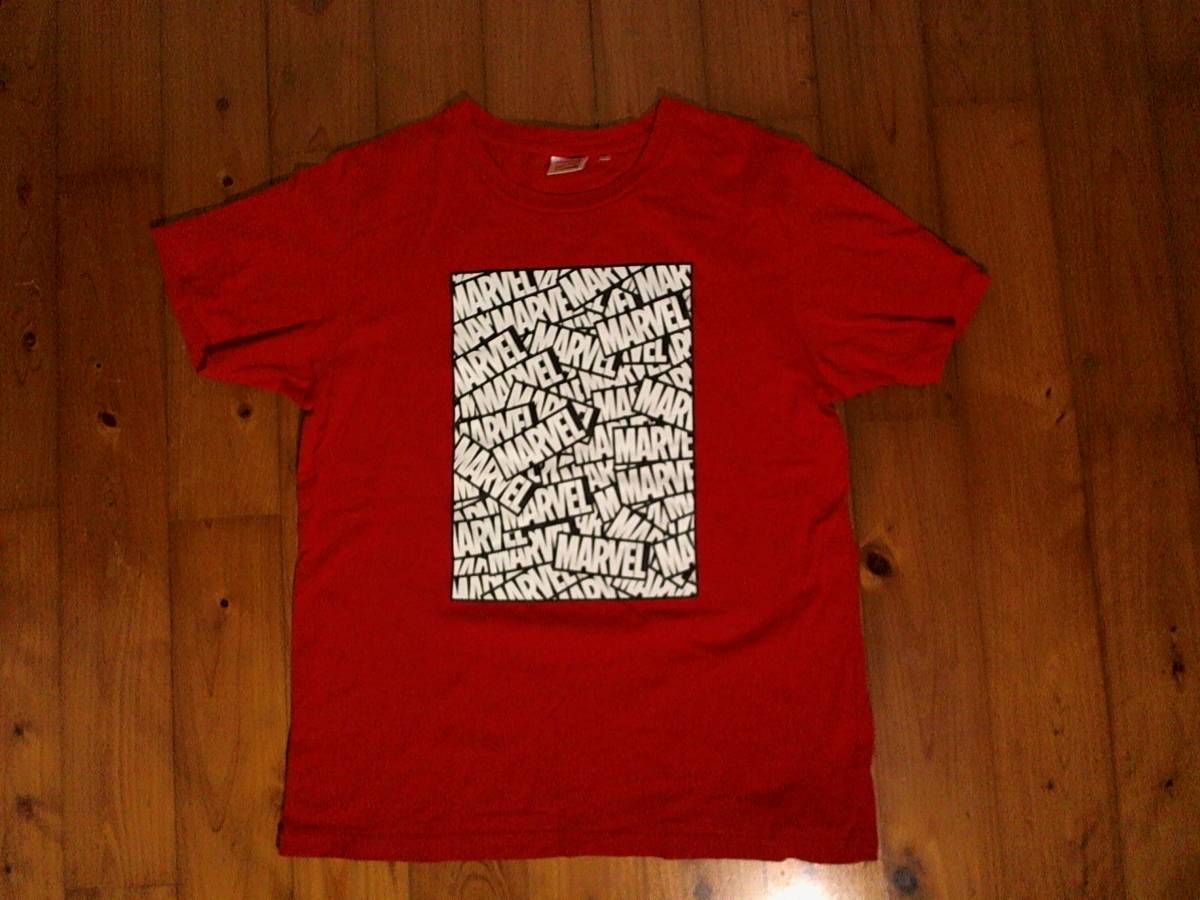 ☆マーベル×ジーユー【MARVEL×GU】ロゴプリント　半袖Tシャツ　コットンTシャツ L 赤　レッド_画像1