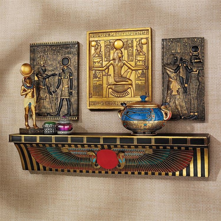 エジプト装飾の壁掛け式棚 インテリアアクセント置物古代エジプト壁飾りウォールデコ飾り棚ウォールシェルフ小物置き場個性的家具雑貨彫刻