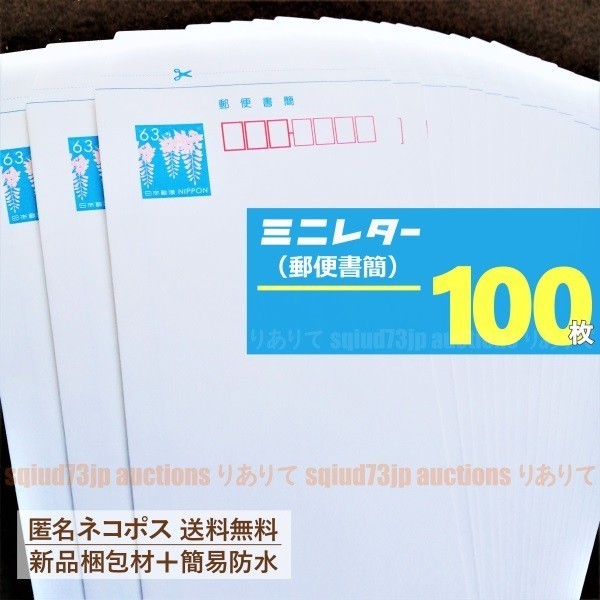 ミニレター100枚 匿名ネコポス 送料無料 新品封筒とラップで簡易防水