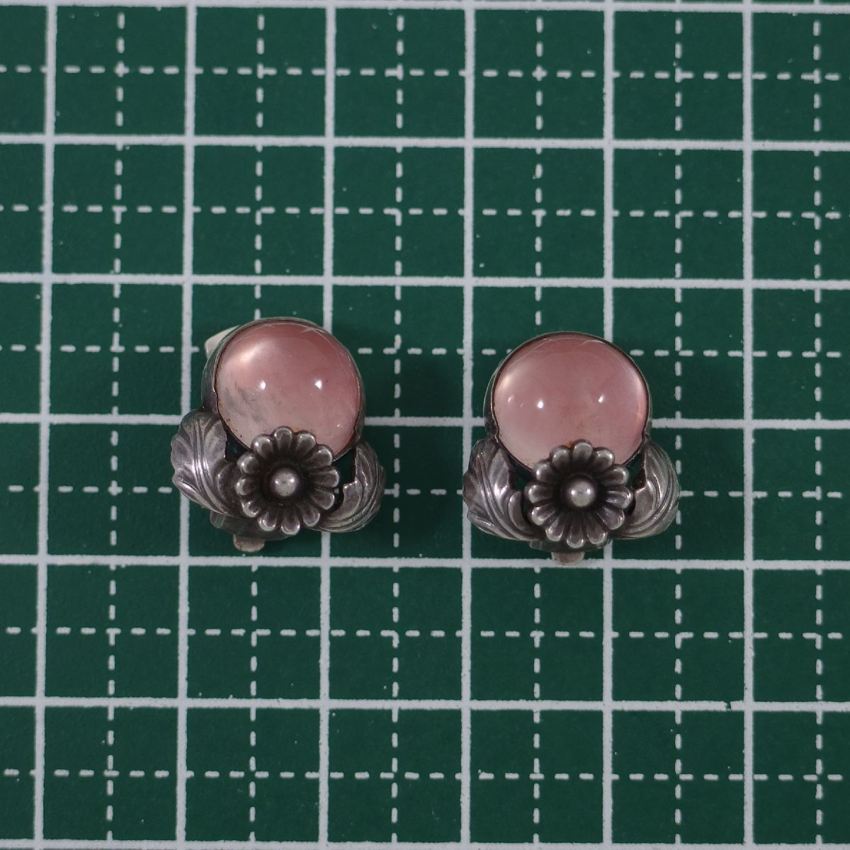 S1011*[N.E. FROM]* rose quarts sterling silver 925 * Northern Europe Niels Erik flower motif * Vintage earrings 