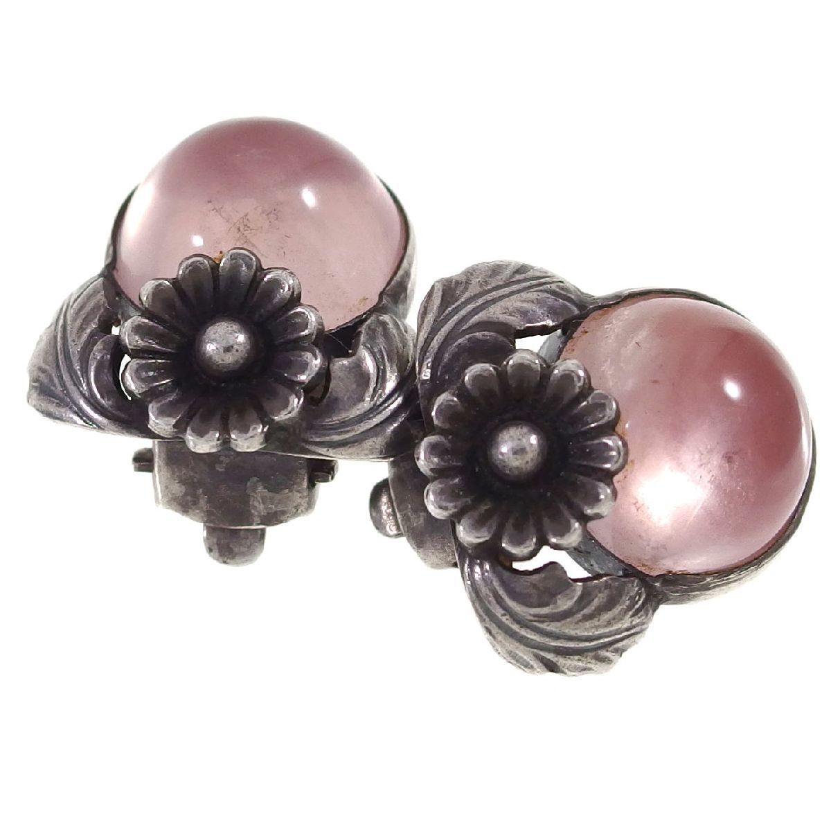 S1011*[N.E. FROM]* rose quarts sterling silver 925 * Northern Europe Niels Erik flower motif * Vintage earrings 