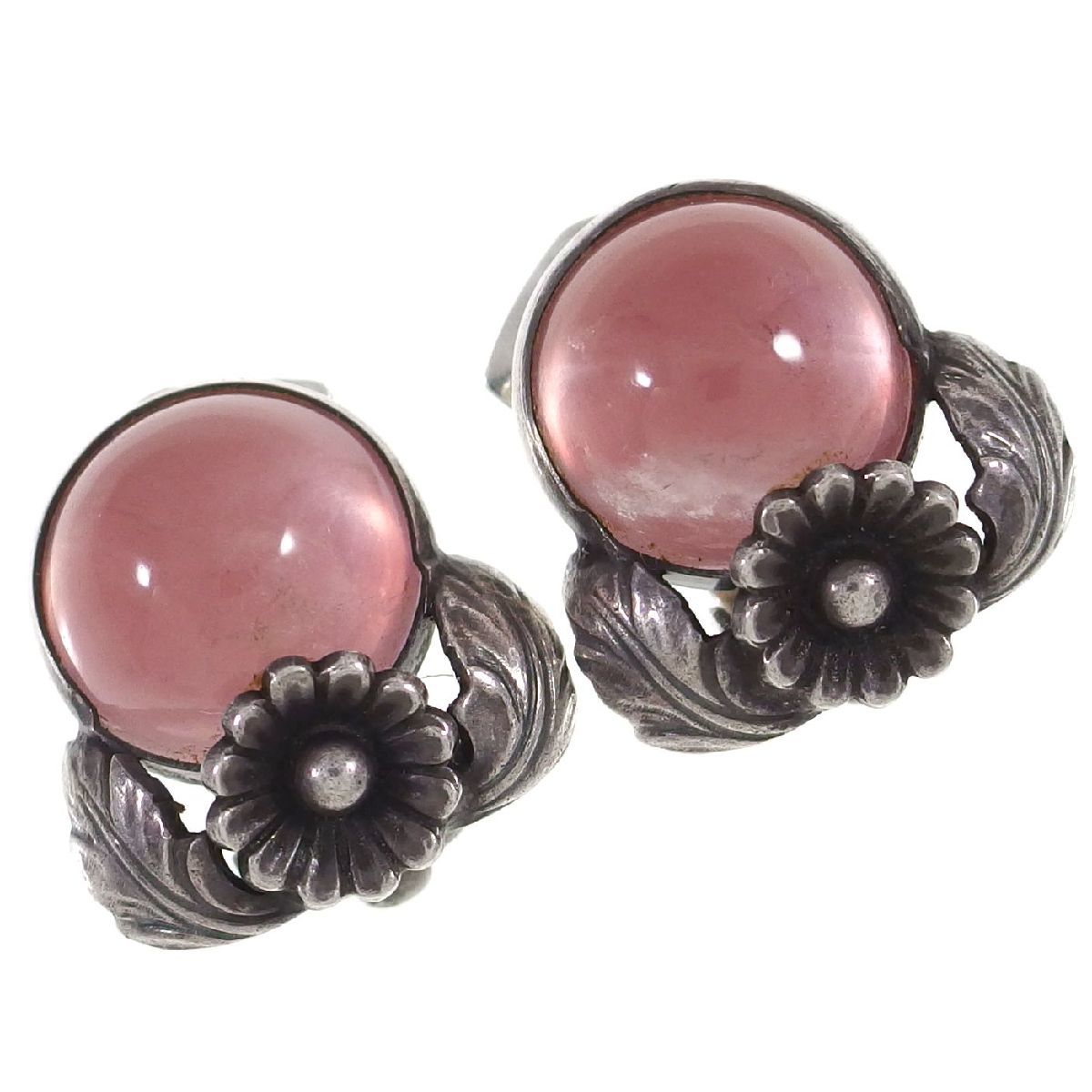 S1011*[N.E. FROM]* rose quarts sterling silver 925 * Northern Europe Niels Erik flower motif * Vintage earrings 