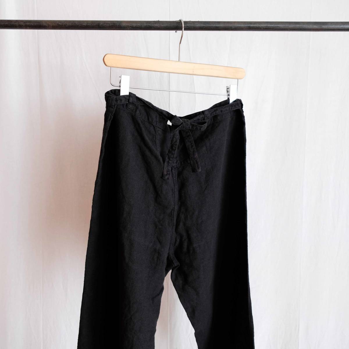 フランス軍 ホスピタルパンツ リネン 麻 黒染め 後染め ワイドパンツ