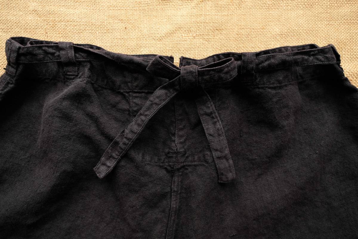フランス軍 ホスピタルパンツ リネン 麻 黒染め 後染め ワイドパンツ