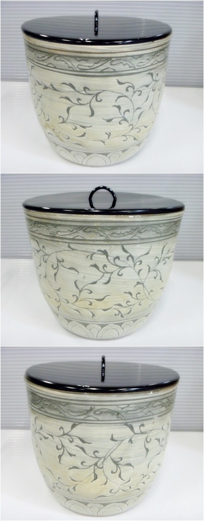 廣州窯 水指 水差し 蓋付き 茶道 茶道具 煎茶道具 韓国 楕円形 陶芸 