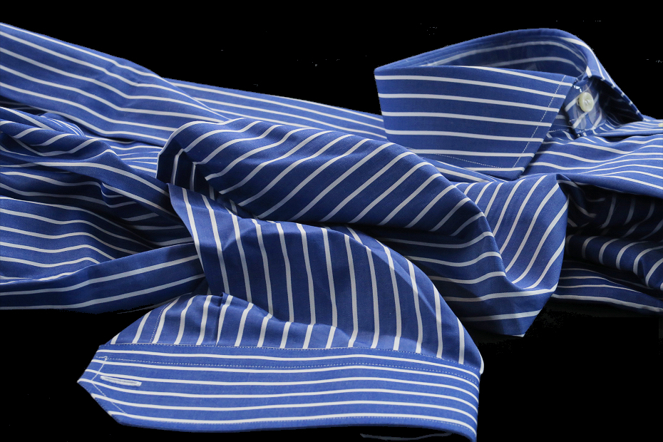 ★イタリアシャツ DANROMA ワイドカラーRIGA BLU DAN_835　くっきりブルーに白くストライプ ネイビースーツに完璧なコーデ！　L 41-93_画像4