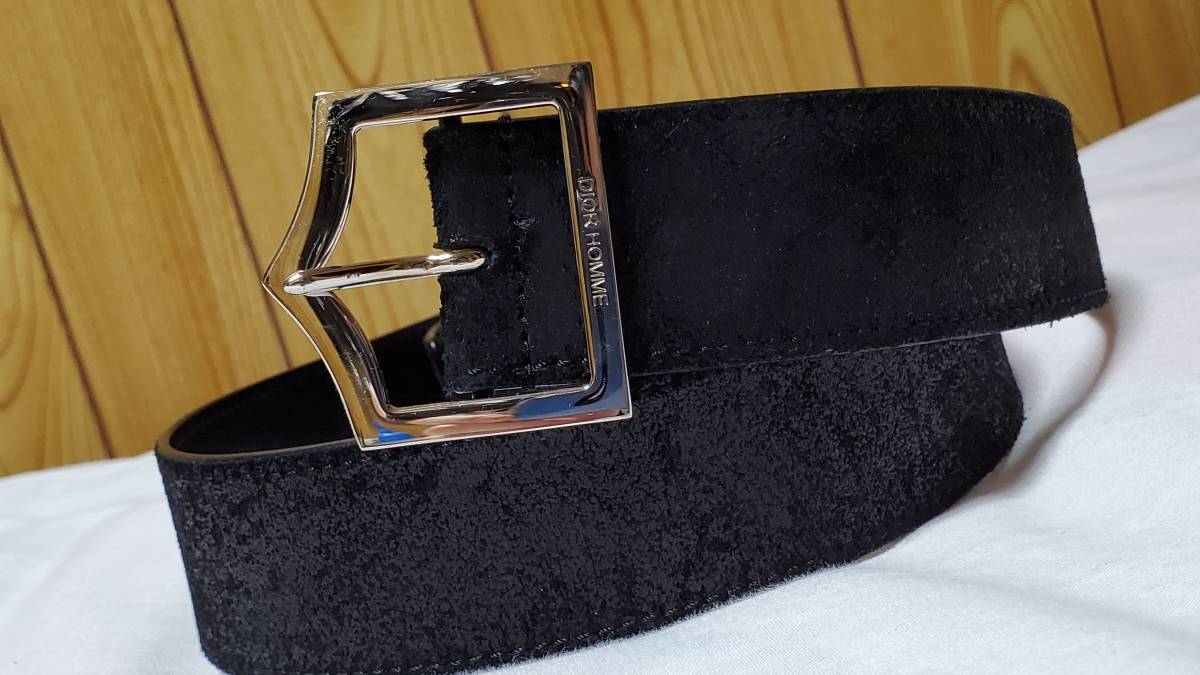 希少】dior homme ディオールオム レザーDバックルベルト 80-