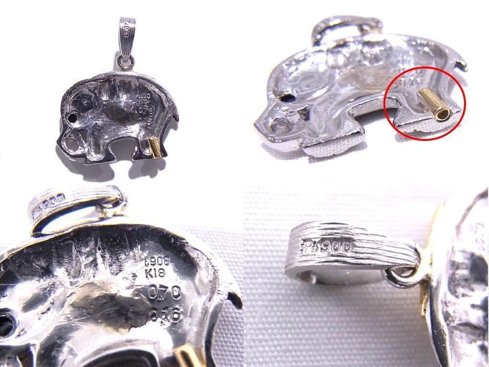 Pt900 platinum K18 yellow gold . motif pendant diamond blue green stone [ used ][ pawnshop exhibition ][ beautiful goods ]