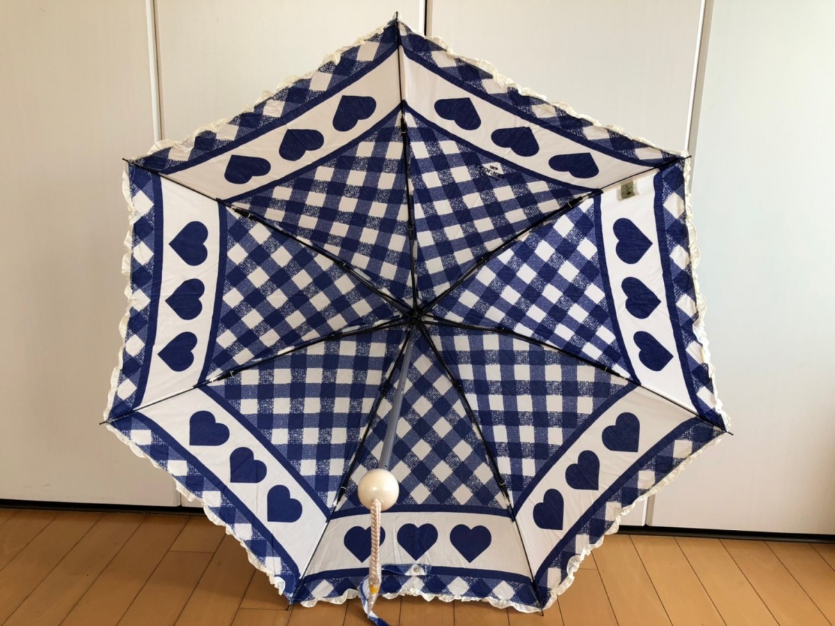 ☆新品☆LADUREEラデュレ/折たたみ傘折傘/晴雨兼用パラソル可愛い袋付き/ハートブルー_画像3