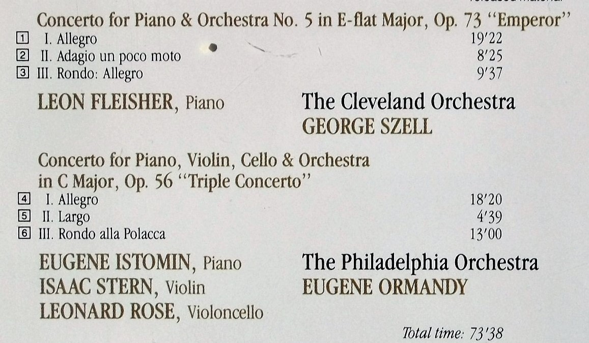 ★極稀CD★Szell Cleveland Beethoven Piano Concerto #5 Fleisher Triple Stern セル クリーヴランド ピアノ協奏曲 フライシャー スターン_画像3