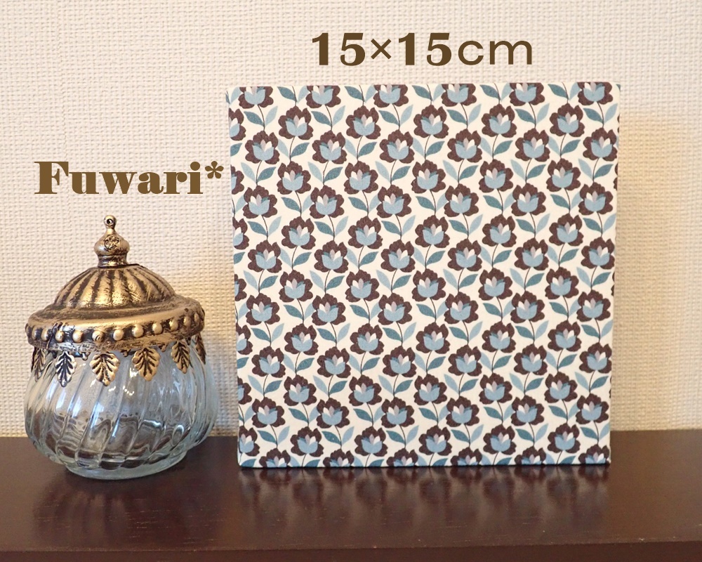 【15×15cm】軽量ファブリックパネル_お花の絨毯（ブルー系）　P2-4