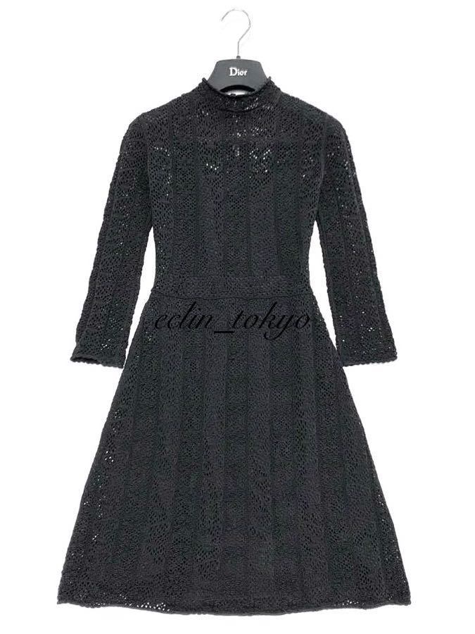 【E2957】極美品 Christian Dior《店頭完売品》超繊細！最高級レース刺繍！総柄 ニット ワンピース 34 マリア フラワーレース 花柄装飾_画像6