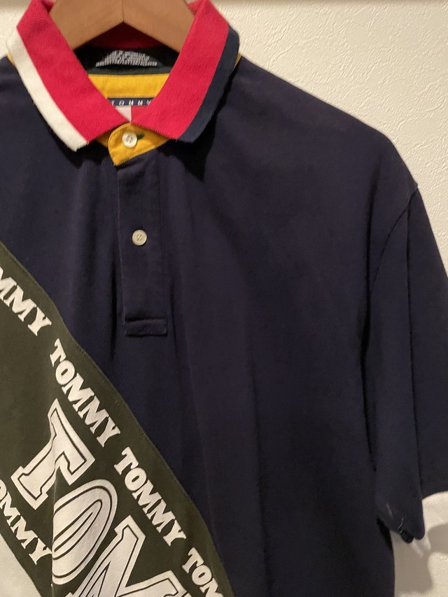 《送料込み》90年代 vintage BIGプリント!! TOMMY HILFIGER トミーヒルフィガー ポロシャツ 半袖 トップス L 90s ビンテージ ヴィンテージ