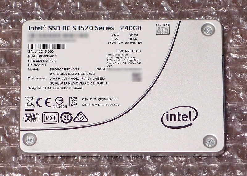 Intel SSD DC S3520 240GB SSDSC2BB240G7 128GB～