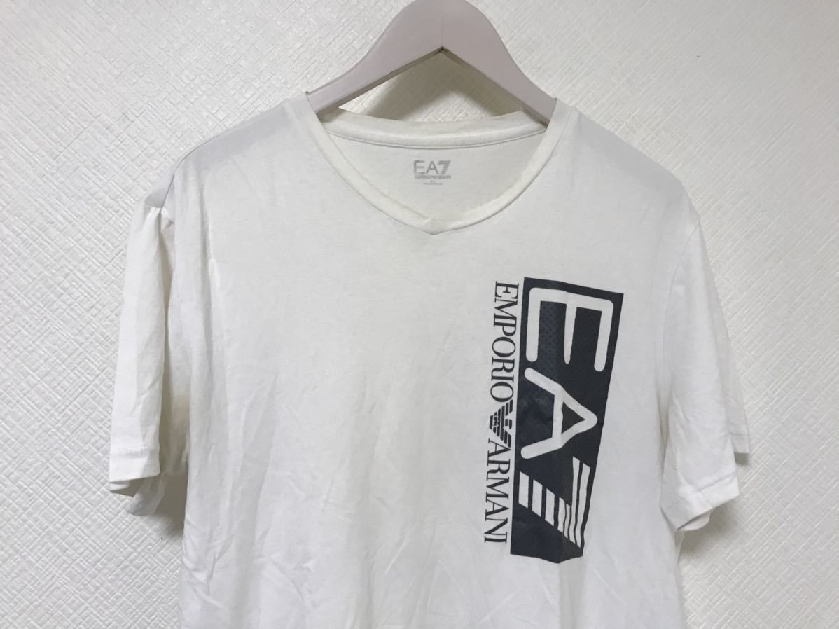 Paypayフリマ 本物エンポリオアルマーニea7emporioarmanプリントブランドロゴvネック半袖tシャツlメンズ旅行トラベル白ホワイト