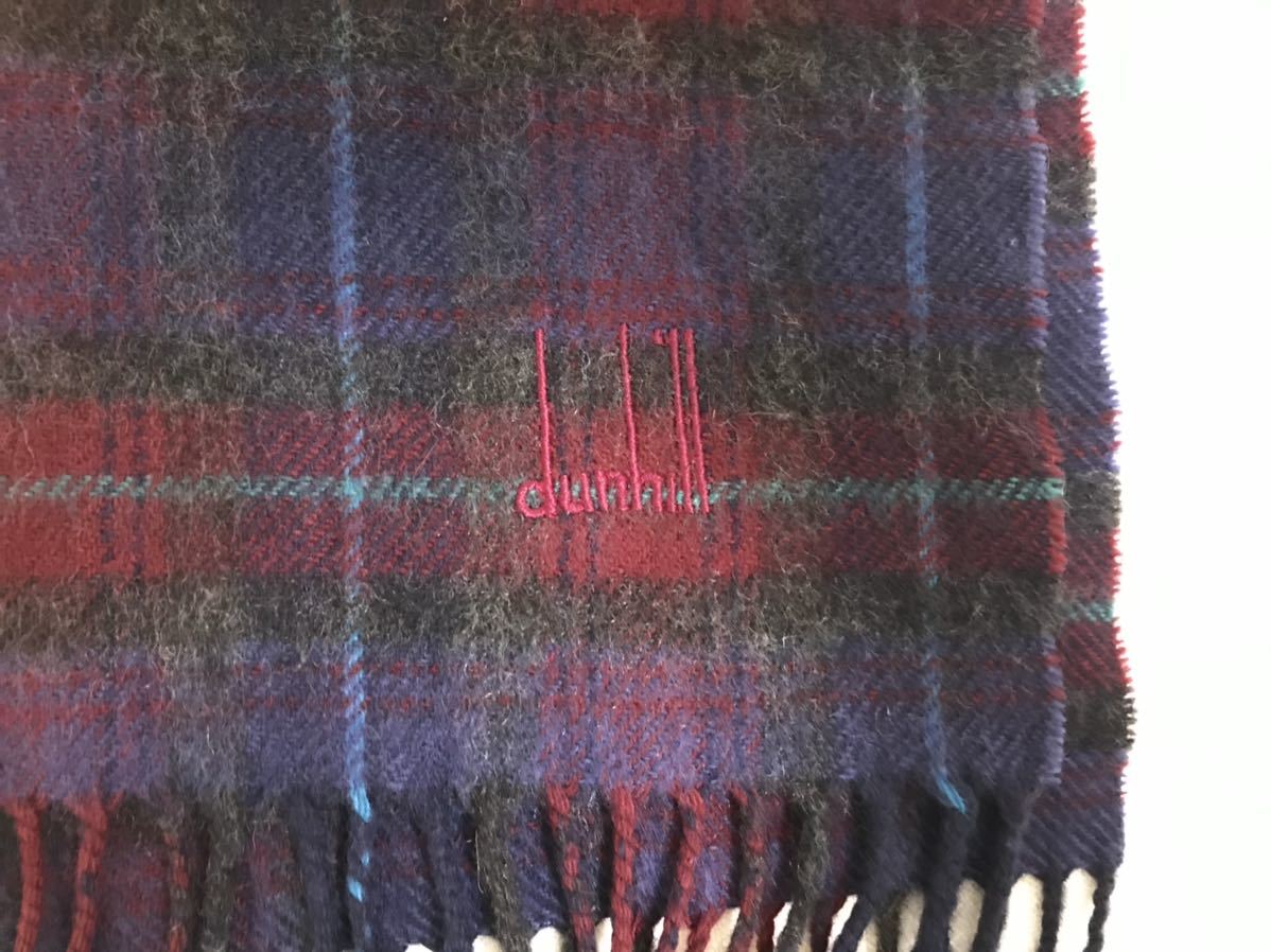  genuine article Dunhill dunhill cashmere muffler check pattern stole lady's men's business navy navy blue Scotland made 