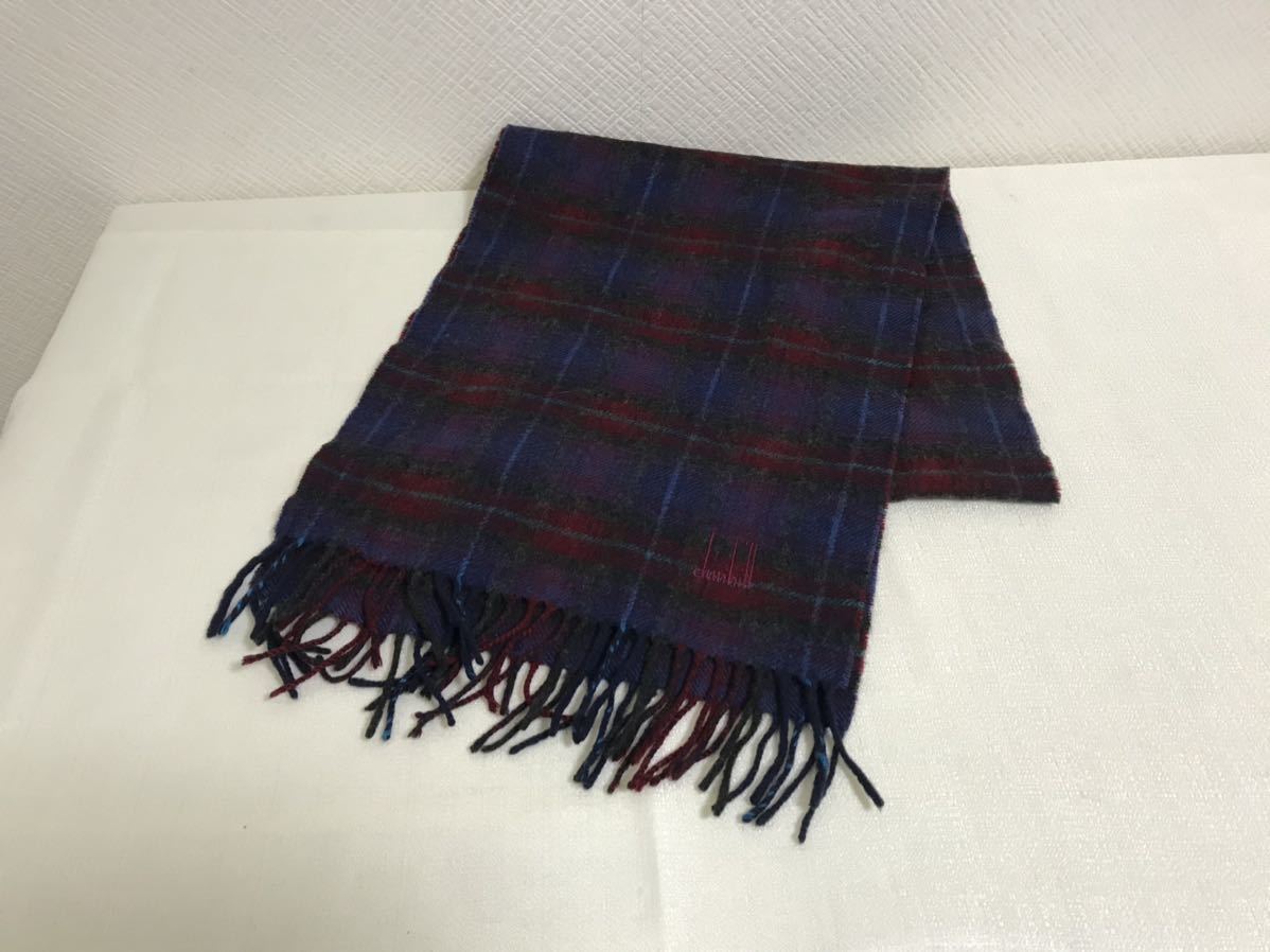  genuine article Dunhill dunhill cashmere muffler check pattern stole lady's men's business navy navy blue Scotland made 