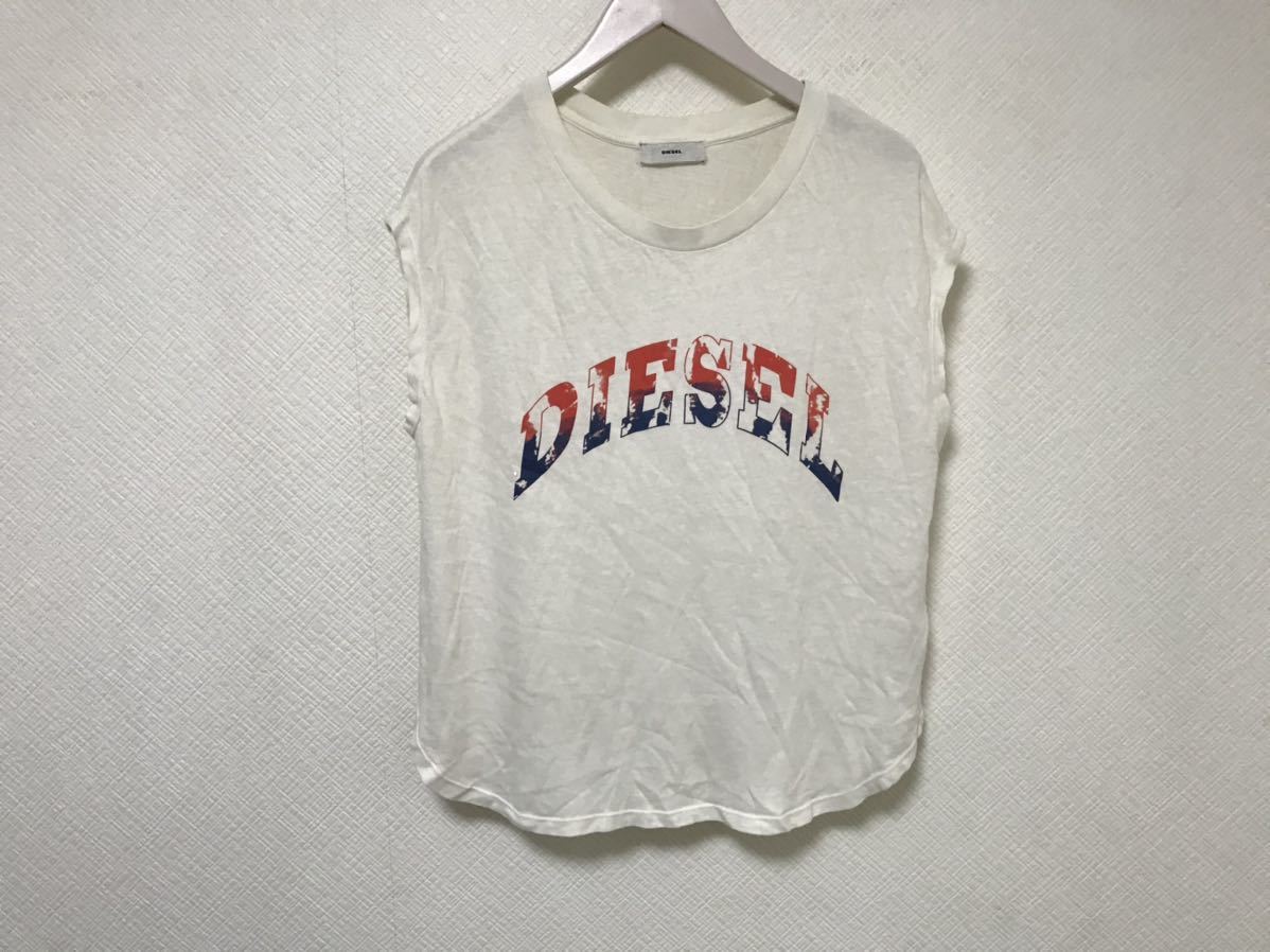  genuine article diesel DIESEL cotton print the best tank top white eggshell white travel travel XS lady's 