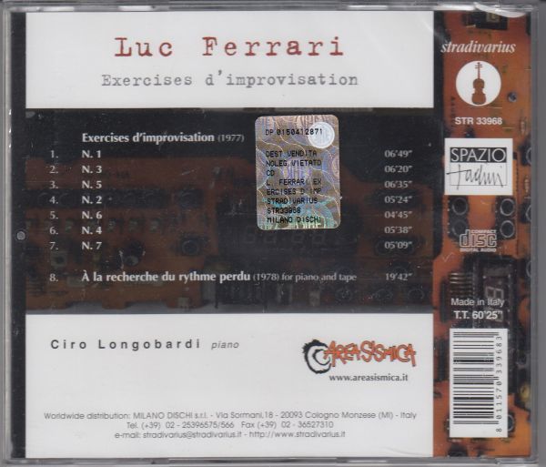 [CD/Stradivarius]フェラーリ:即興のエクササイズ&失われたリズムを求めて他/チロ・ロンゴバルディ(p) 2011_画像2